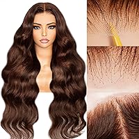 Vista 1 de Pelucas de cabello humano de 22 pulgadas con encaje frontal color marrón chocolate, pelucas de cabello humano sin pegamento, 200% de densidad, sin