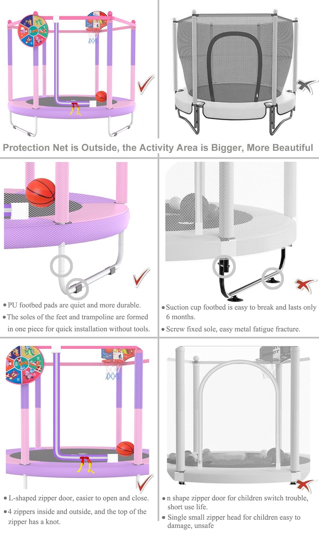 PILIN Trampoline pour Enfant avec Panier de Basket, 150 cm, lit de Saut d'intérieur et d'extérieur avec Ressorts, Filet de sécurité surélevé - Jouet d'anniversaire pour garçons et Filles - Cadeau de