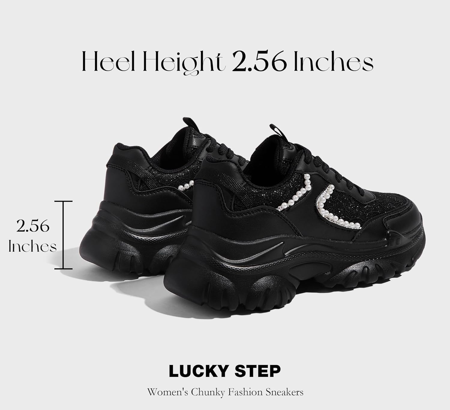 LUCKY STEP Chunky Sneakers for Women Fashion Platform Lace Pearl-Like Beaded Chain Classic Dad Casual Platform Walking Shoes - Image 4