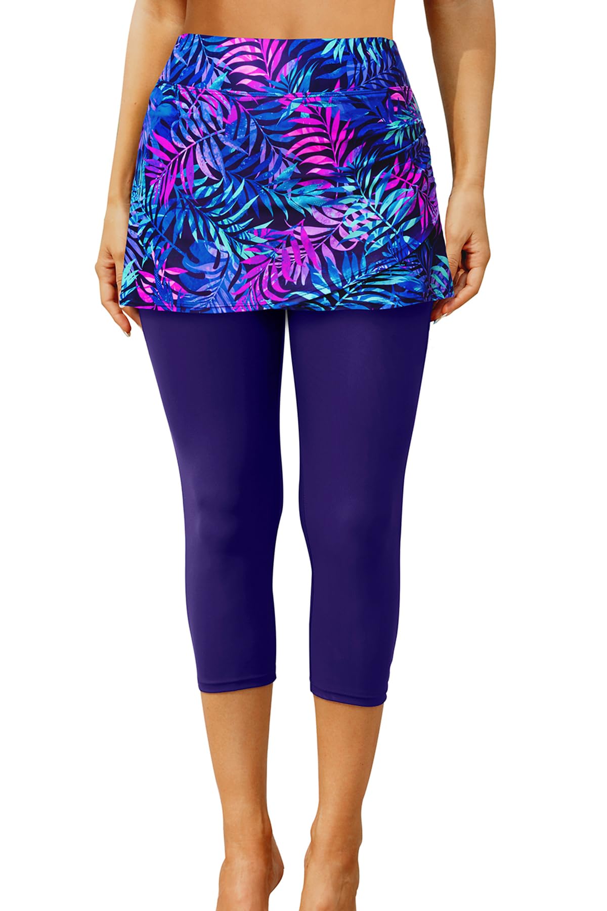 Swim Pants High Waisted Swimming Skirted with Leggings Surf Capris Wetsuit Pants UV Swim Board Shorts for Women