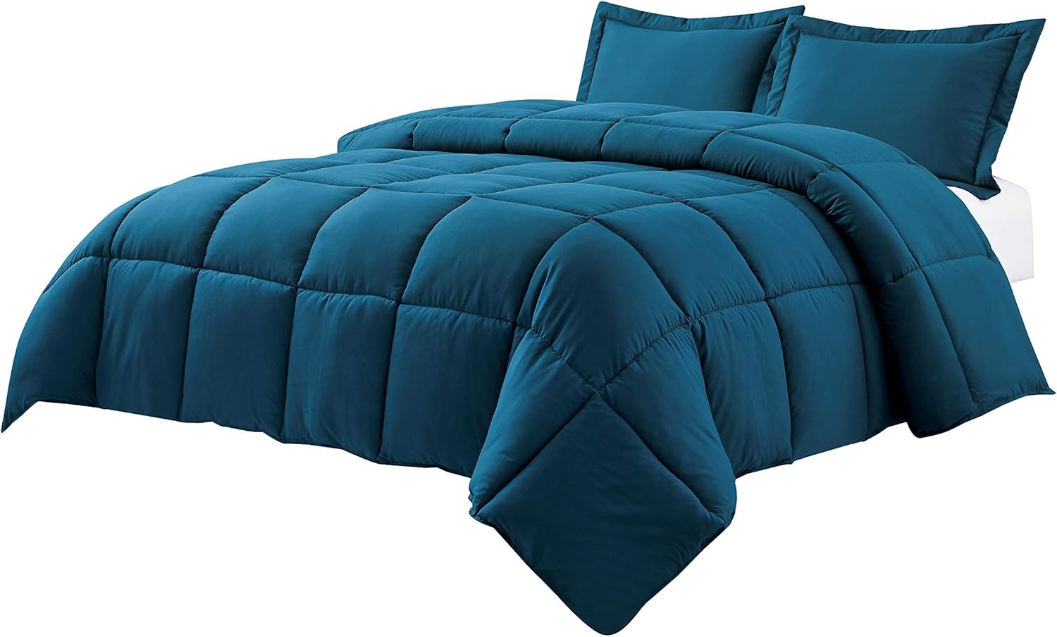 3 Piece All Season Down Alternative Comforter and Pillowcase Set Hypoallergenic Plush Microfiber Fill (Navy Blue, King)
