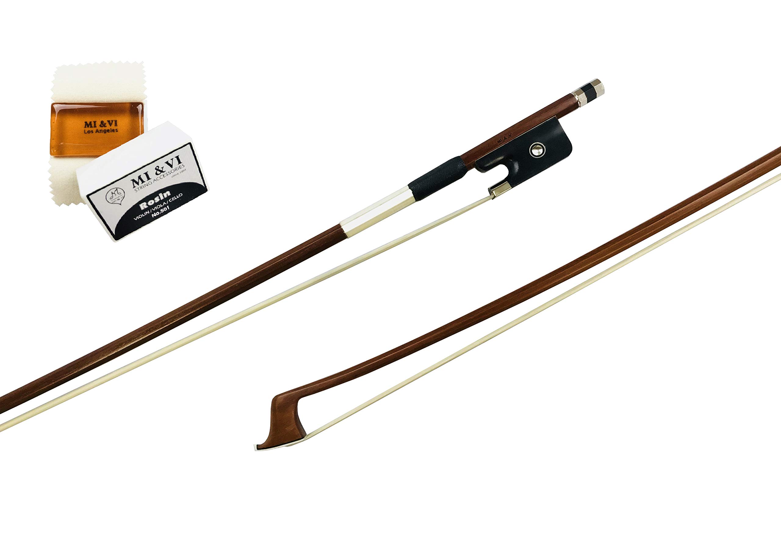 MI&VI Classic Cello Bow 4/4 (Full Size) With FREE Bow Soft Bag and FREE Rosin for Bow Hairs and Ebony Frog - Well Balanced - Light Weight - Real Mongolian Horse Hair (Cello 4/4) - Music