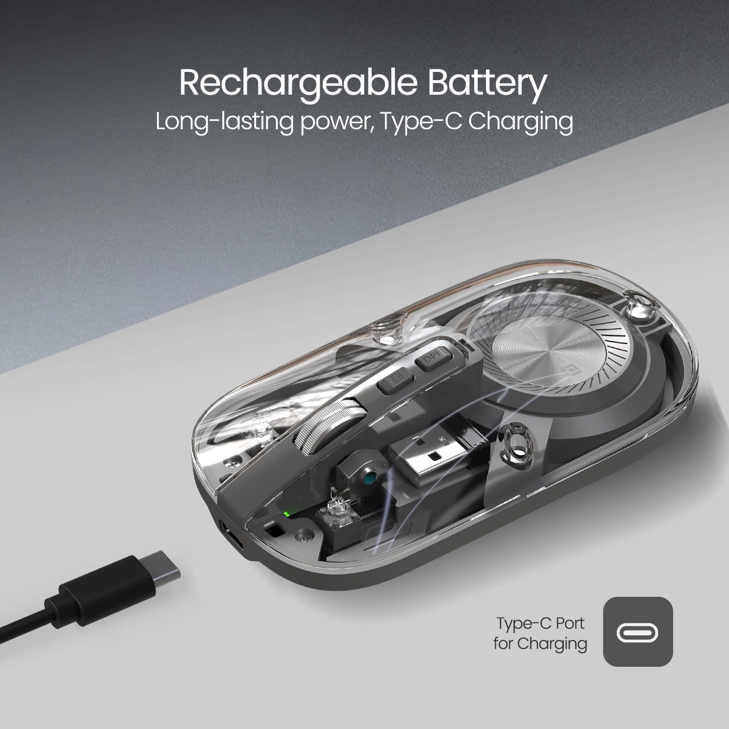 Portronics Toad 8 Transparent Wireless Bluetooth Mouse with Dual Wireless (BT + 2.4 GHz), Rechargeable Battery, Noise-Free Clicking, Show/Hide Desktop, Multi-Device Pair, Adjust Sensitivity (Grey) 27 71LrPg4tUDL. SL1500