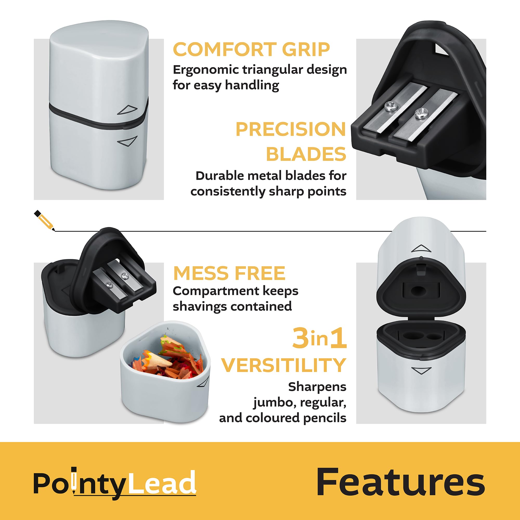 Pencil Sharpeners with Container - Perfect for Kids Students, Artists - Manual Pencil Sharpener Pack of 2 (Grey) - Image 4