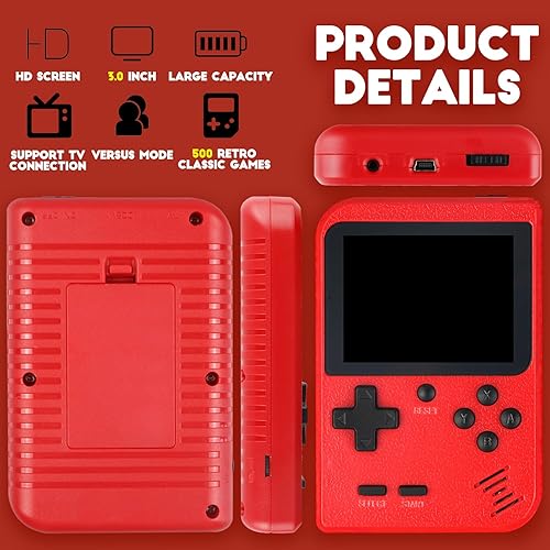 Miniatura 3 de Mini consola de juegos de mano retro con 500 juegos clásicos en 1, pantalla LCD de 3.0 pulgadas, consola de videojuegos portátil recargable de 1020