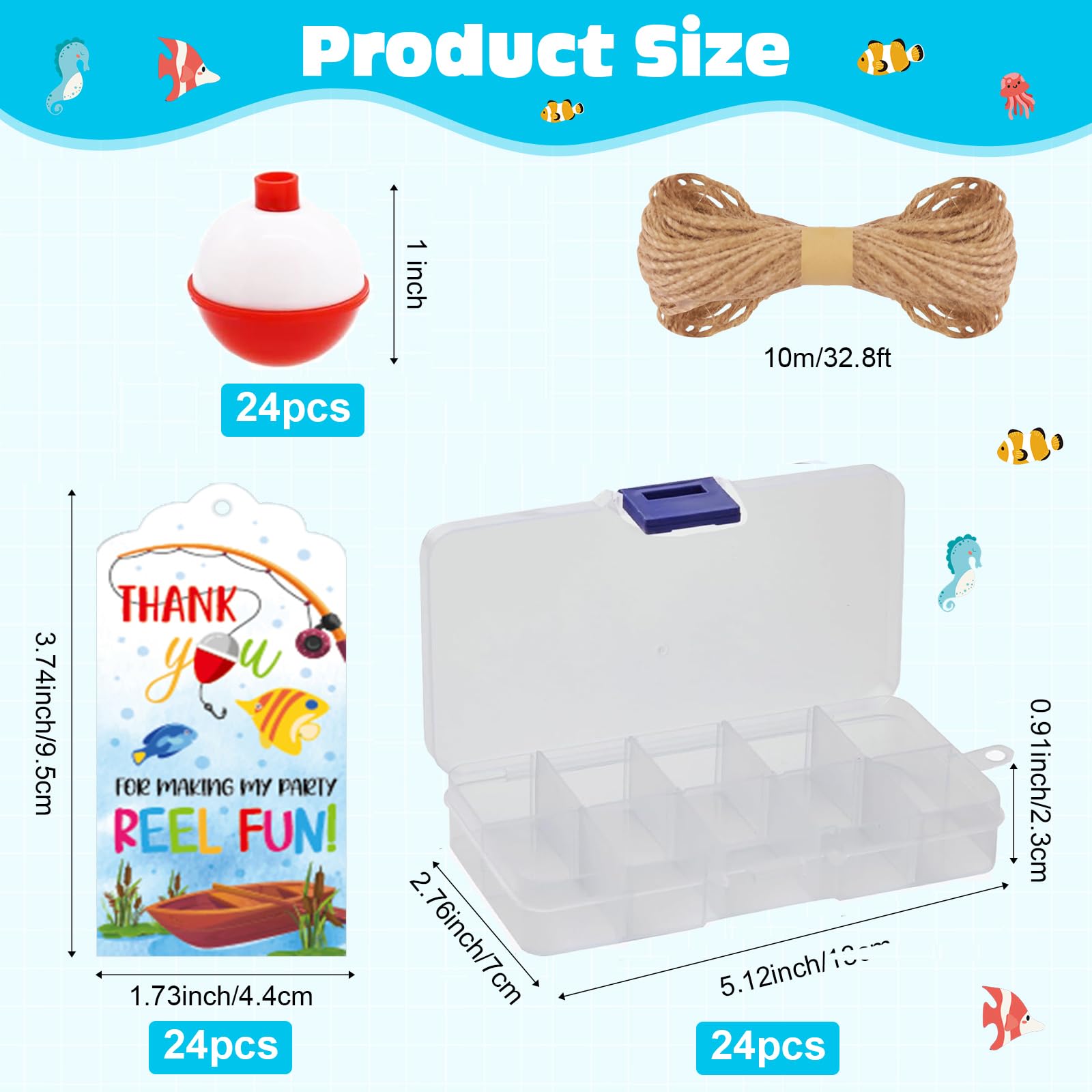 24 Set Fishing Candy Little Tackle Boxes for Birthday Party Favors with 24 Fishing Bobber 24 Thank You Cards for Making My Party Reel Fun Gone Fishing Theme Supplies Fishing Decorations (24)