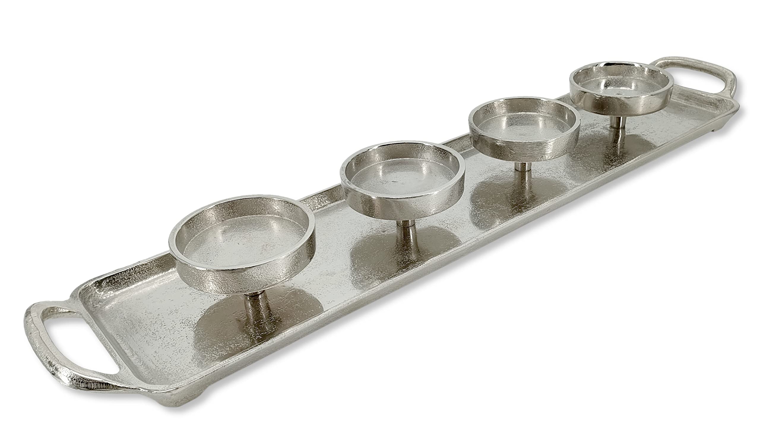 Metall Kerzenhalter Silber 63cm für Vier große Stumpen-Kerzen Tisch-Deko Advent-Kerzenständer