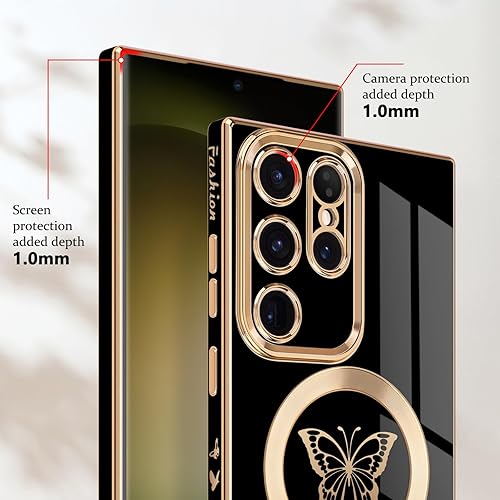 Miniatura 4 de Newseego - Funda magnética para Samsung Galaxy S23 Ultra 5G, bonita funda de lujo con borde chapado de mariposa para mujeres, niñas y hombres, TPU