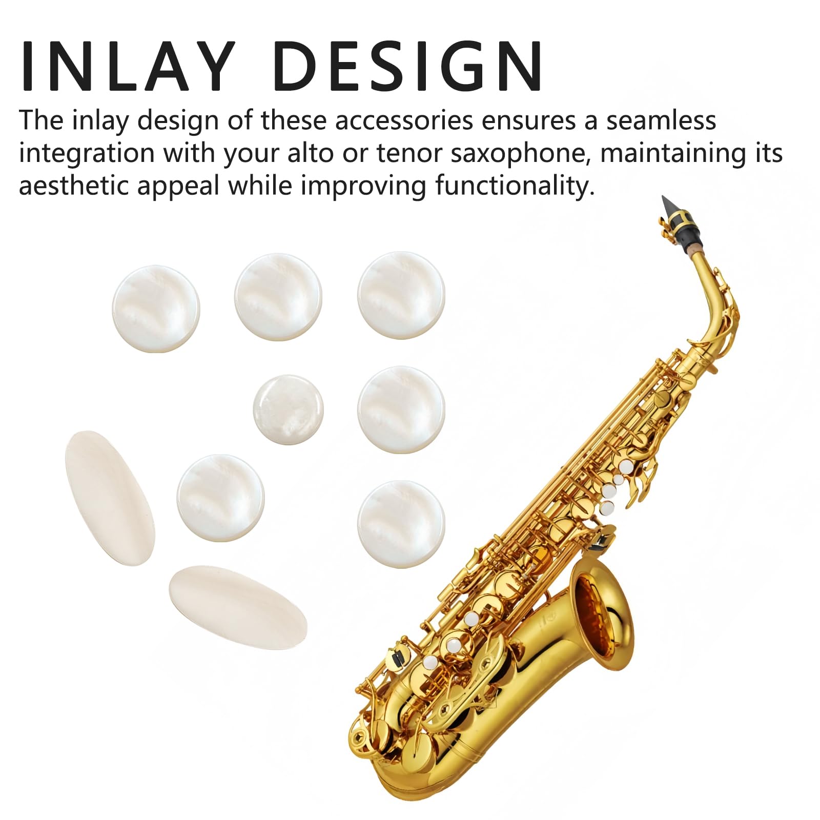 Musiin Saxophone Accessories Set - Resin Key Buttons, Plastic Shells, Mica Sheets - White - Alto & Tenor Saxophone Accessories - Image 2