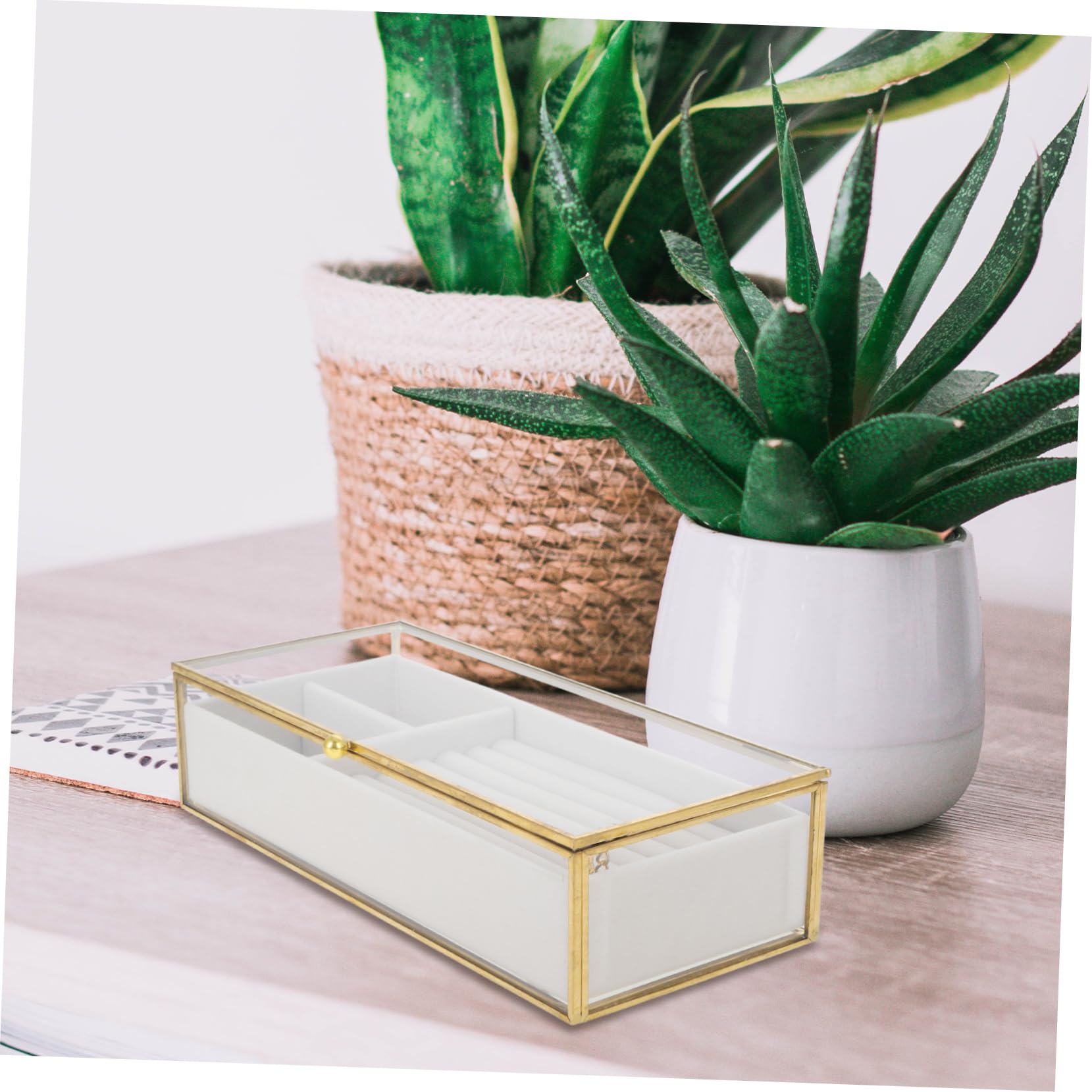 FRCOLOR Schmuckorganizer aus Glas mit Deckel Ohrring-aufbewahrungsbox Ringbox und Halsketten-schmuckschatulle für Damen Ästhetische Schmuckschatulle mit Fächern für Effiziente