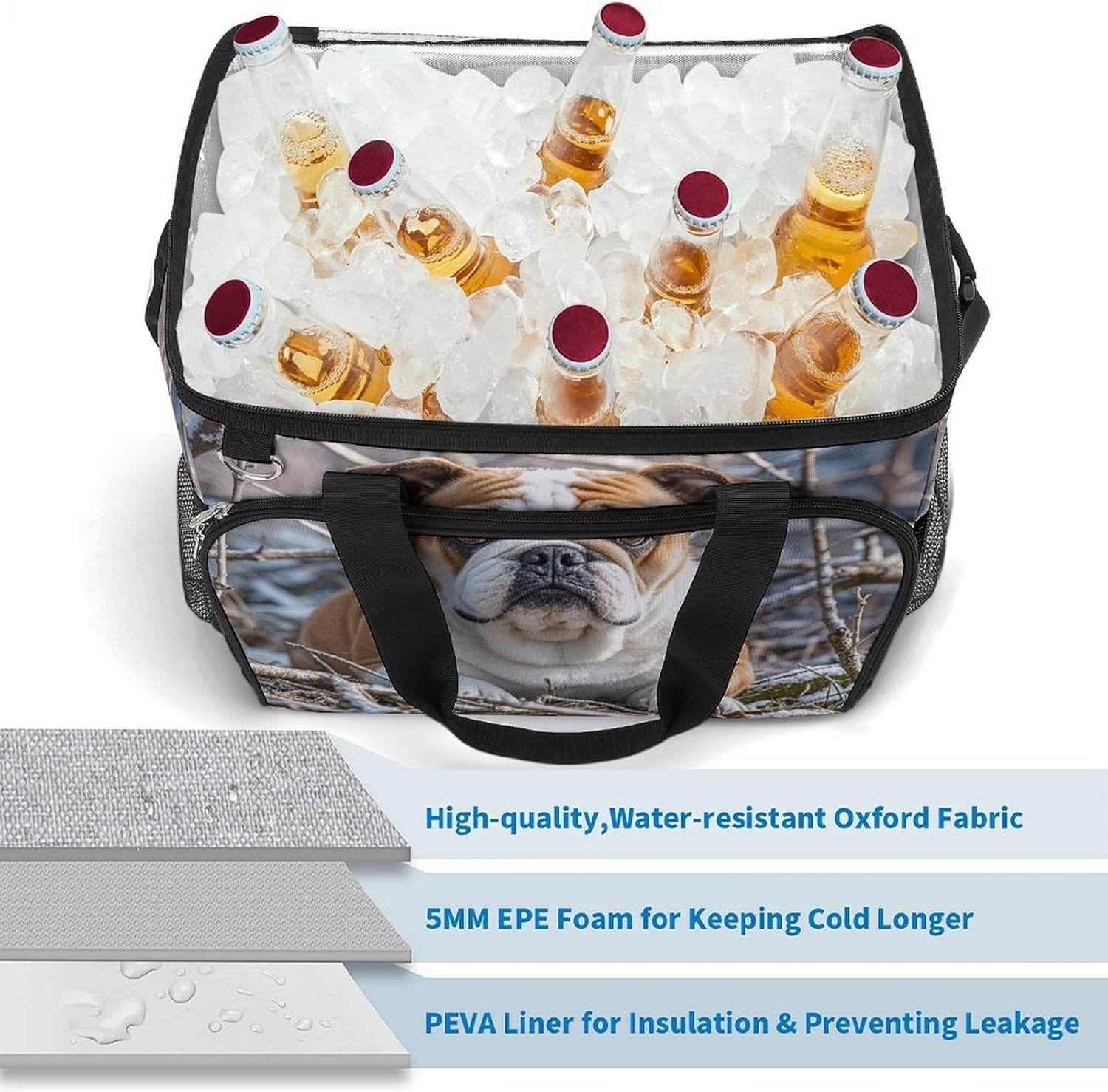 Insulated Picnic Backpack Tote Bag, Large Capacity 30L English Bulldogs Cooler Bag Leakproof Beach Bags Portable Lunch Box Waterproof Picnic Basket for Beach Camping BBQ