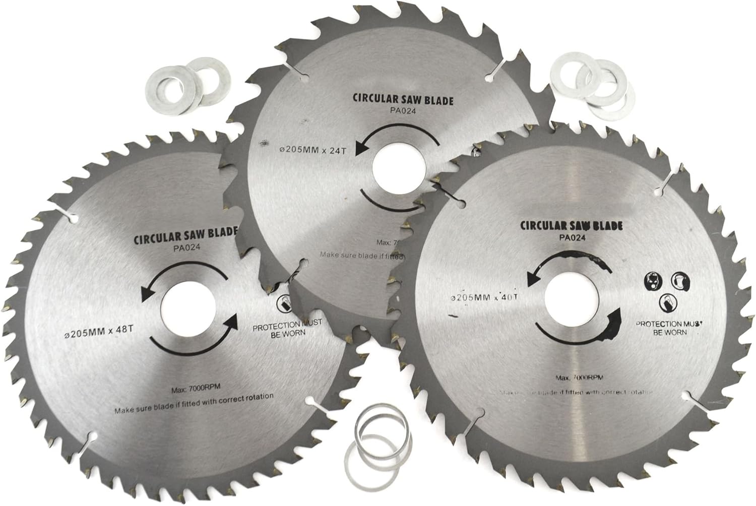 3pc 205mm TCT Circular Saw Blades 20/40/48 TPI & Adapter Rings Reducer TE861 Amazon.co.uk DIY
