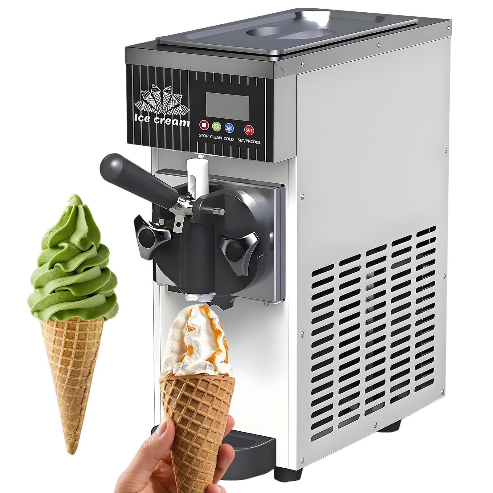 BANGBANGJI Countertop Single Flavor Soft Serve Ice Cream Machine, Commercial Soft Serve Ice Cream Maker, 3.5L Hopper, 4.5-8kg/H Yield, with LED Panel Auto Clean for Restaurant Snack Bars White