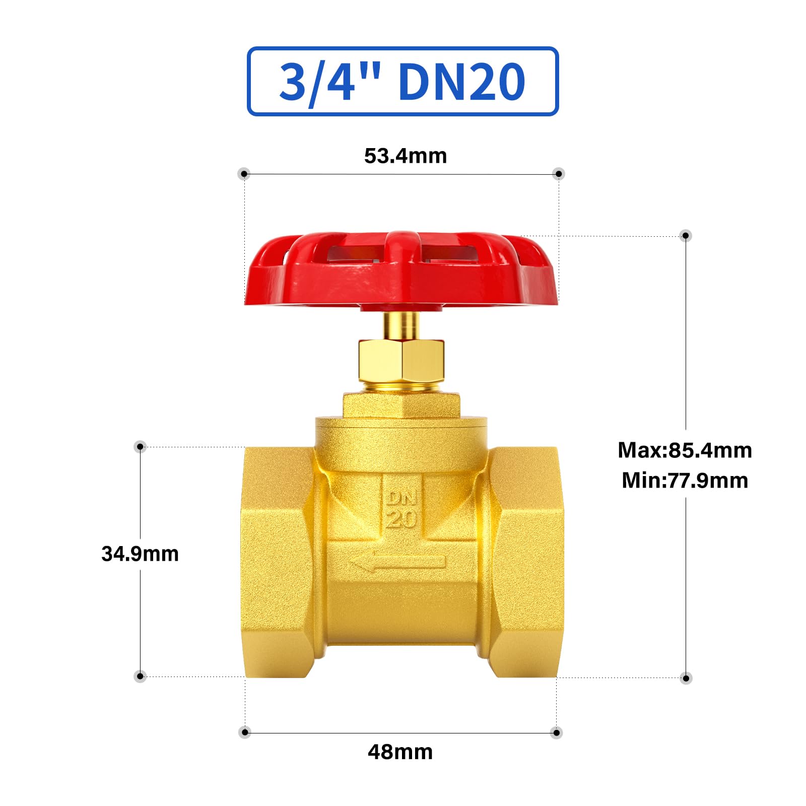 Vanne à soupape industrielle en laiton robuste 3/4" BSP DN20 avec poignée à volant pour l'eau, le pétrole et le gaz
