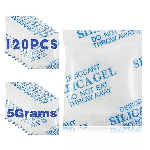 Paquete de 120 paquetes de gel de sílice de 0.18 onzas (0.18 oz), paquetes desecantes para almacenamiento, desecante transparente,