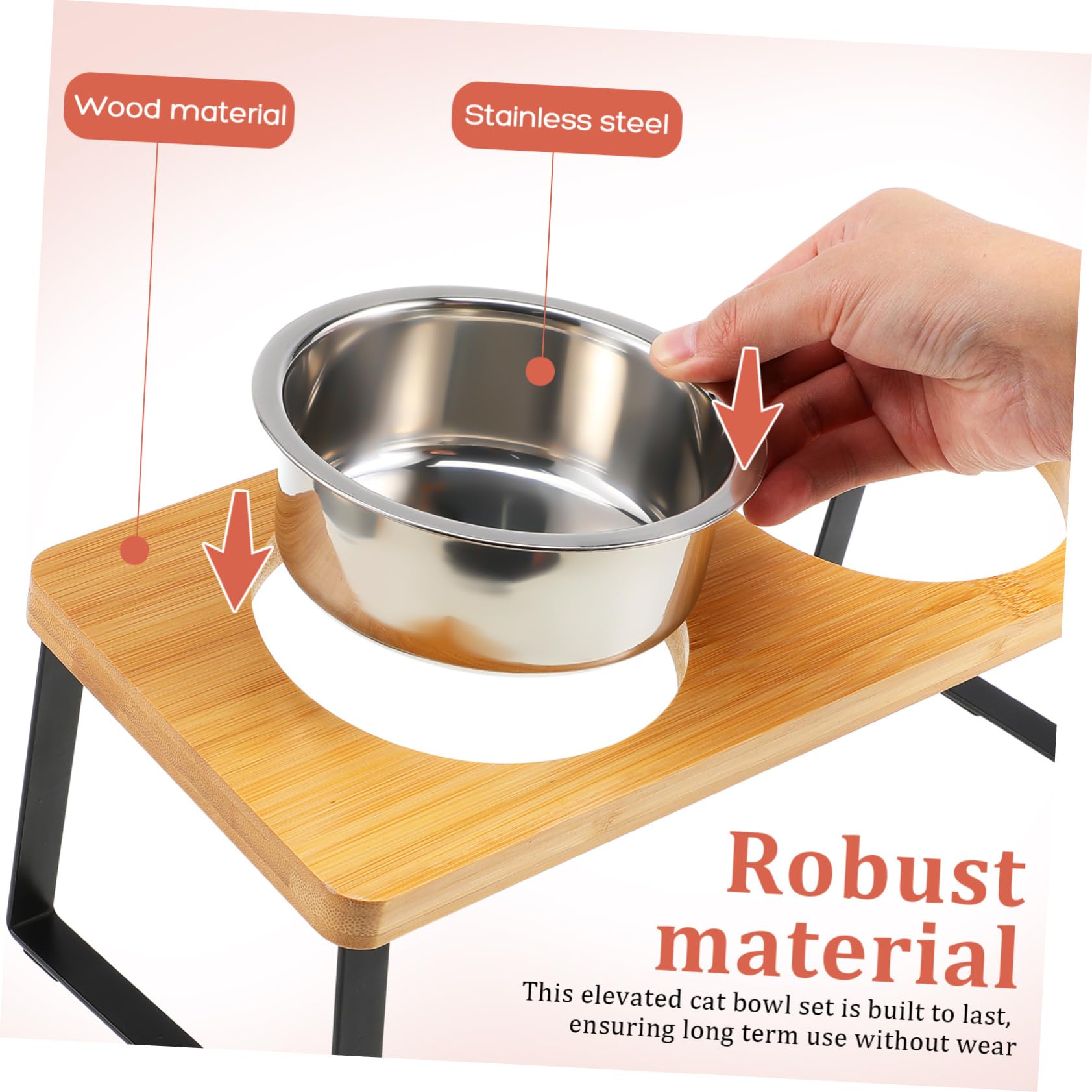 Ciotola per Gatti Rialzata in Acciaio Inox con Doppie Ciotole | Gatto e Piccolo Cane, Uso Interno, Design Elegante, Struttura in Legno e Acciaio Inossidabile