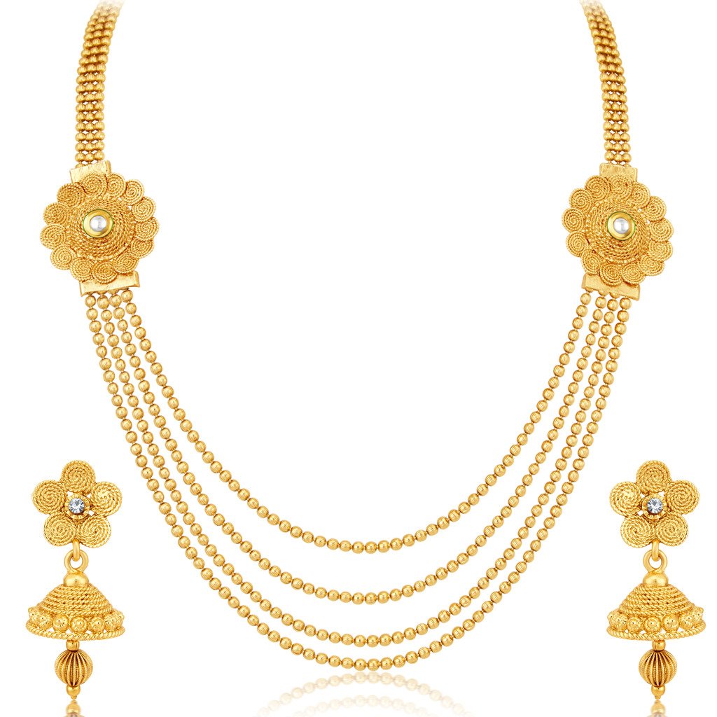 Sukkhi Floral Gold Plated Wedding Jewellery Kundan Multi-String Necklace Set For Women (3252NGLDPKN1000) (B01LB3MRAA) Amazon Price History, Amazon Price Tracker
