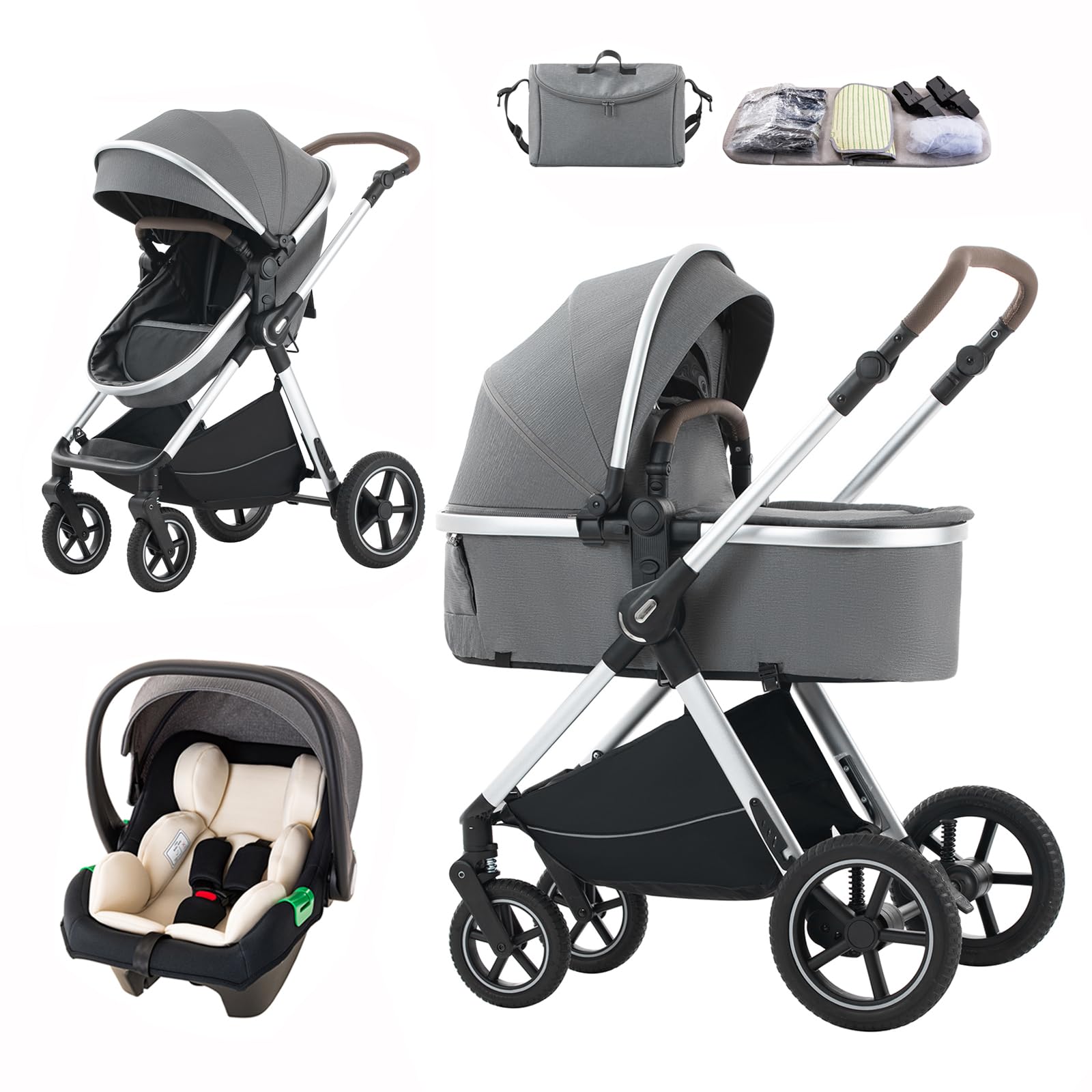 Mobayta 3-in-1 Complete pram Set, 0-4 Years, up to 22 kg, Combi pram Travel Systems for Newborns and Infants (DEEPGREY D2, H2-D) — image 1