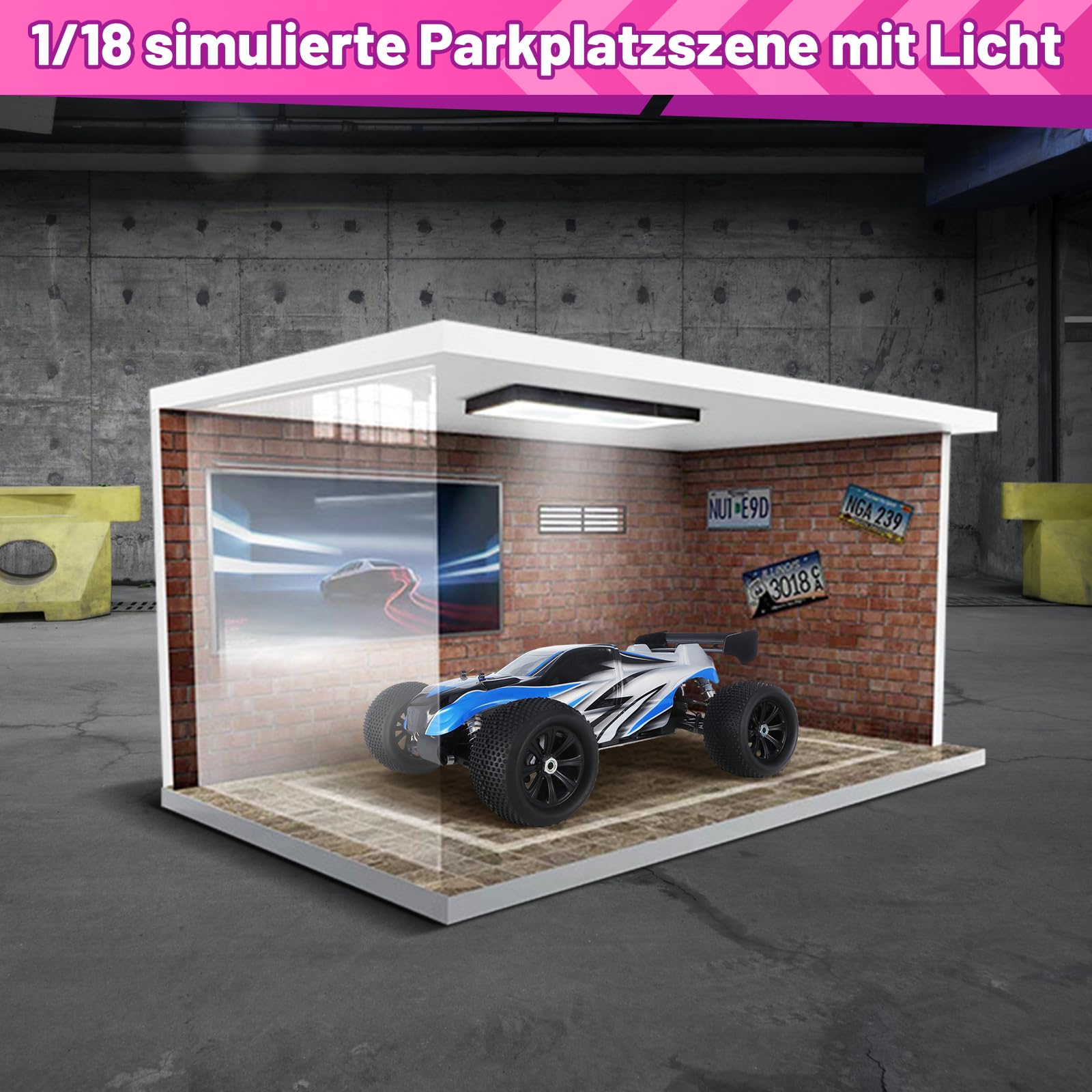 Harilla 1/18 Garage Diecast Vitrine Acryl mit Lichtern Staubdichte Mini Diecast Auto Aufbewahrungsboxen für Die Modellsammlung, Spielzeugautos, Reparaturwerkstatt