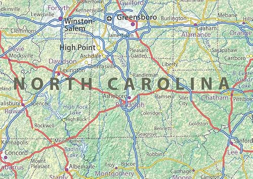 North Carolina State Poster Map - 13.3 x 30 inches - Paper Laminated