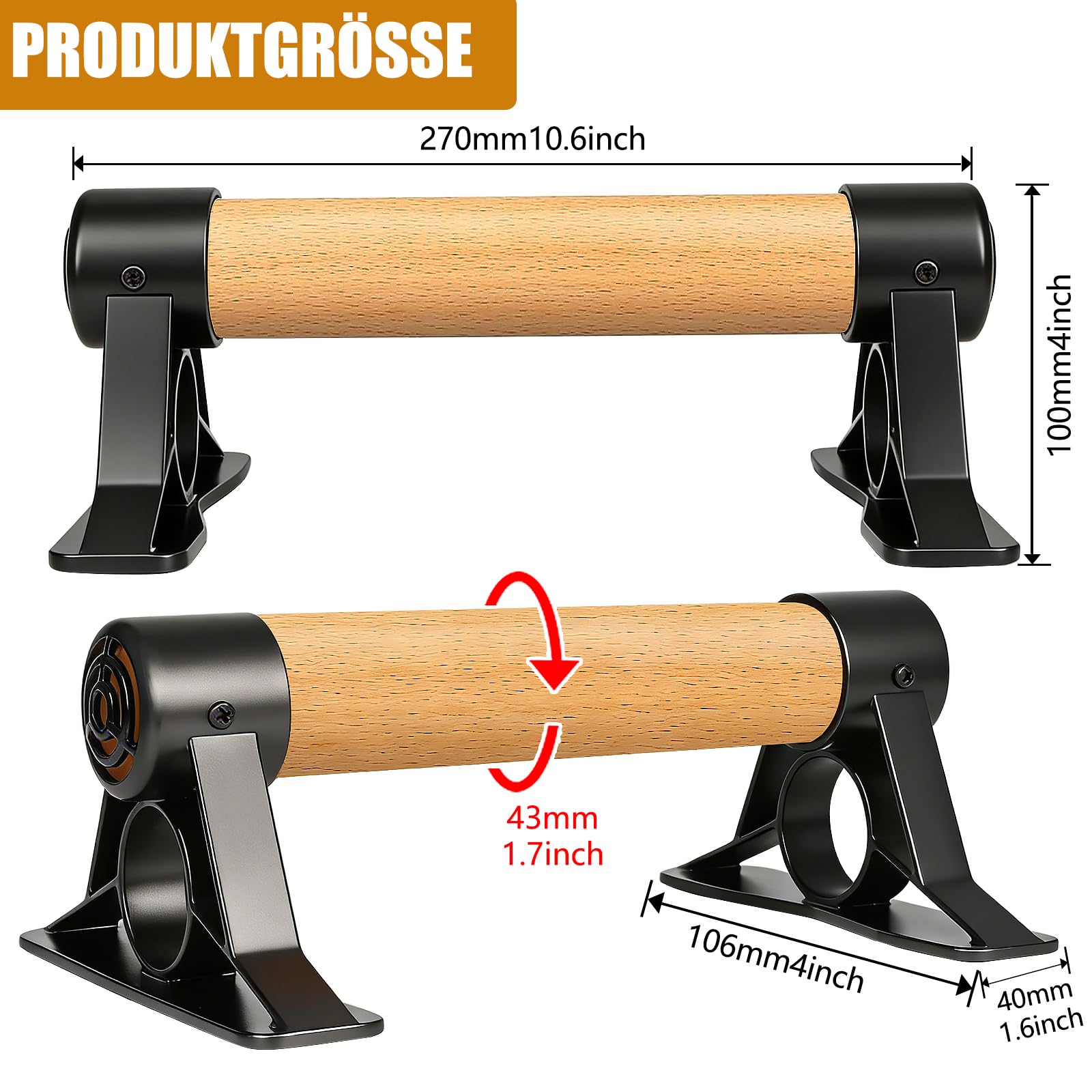 Barre parallele in legno massiccio, antiscivolo, con robuste staffe in metallo, capacità di carico 362,9 kg, per fitness e allenamenti a pavimento