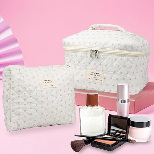Miniatura 5 de NATINSA Linda bolsa de maquillaje para mujer (2 unidades), bolsas de cosméticos de viaje, bolsa organizadora de artículos de tocador florales de