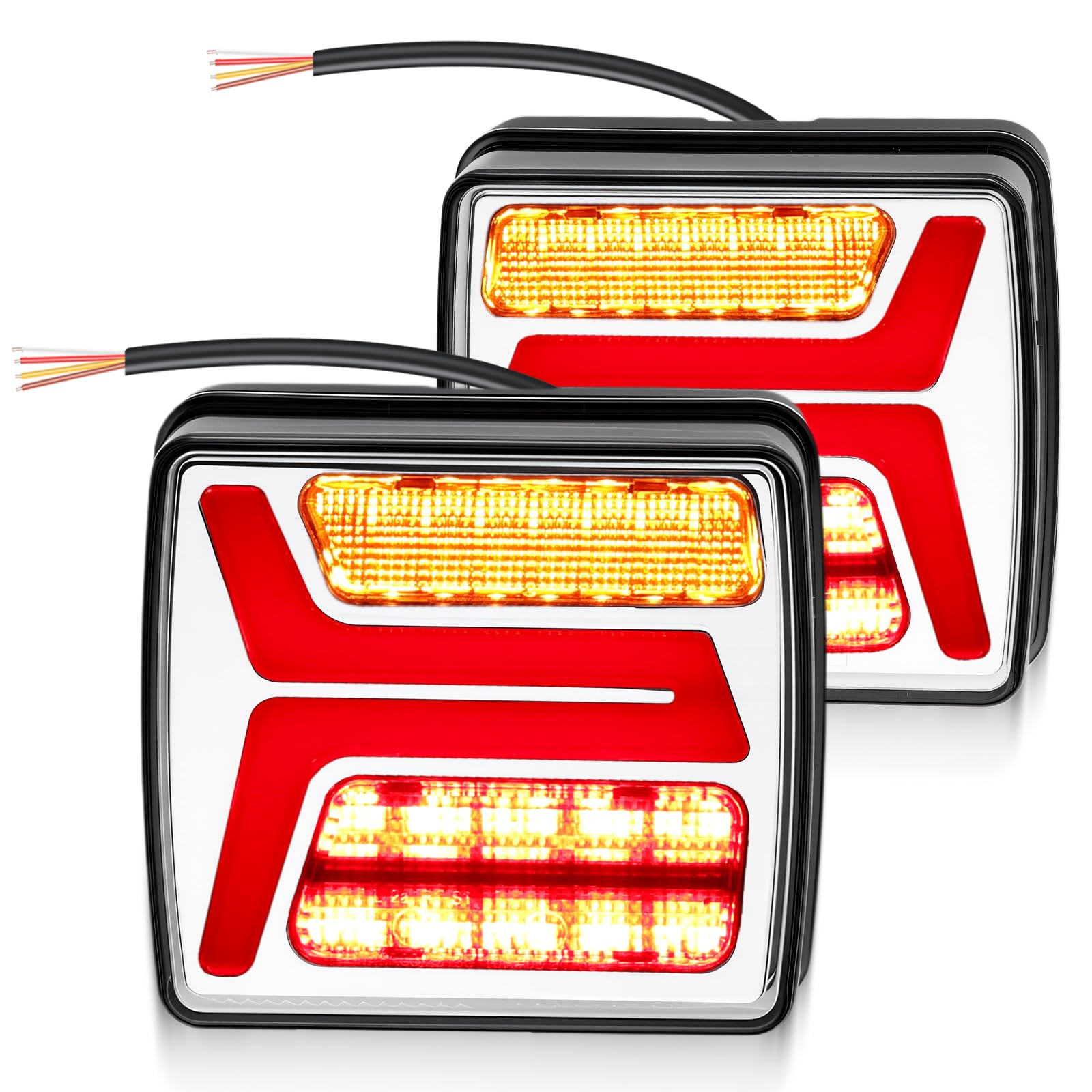 Feux arrière 35 LEDs pour remorque 12V IP67 avec fonctions Stop et Position Séparées, Homologués ECE R148/R10, Câble de 25 cm pour caravane, camping-cars, machines agricoles