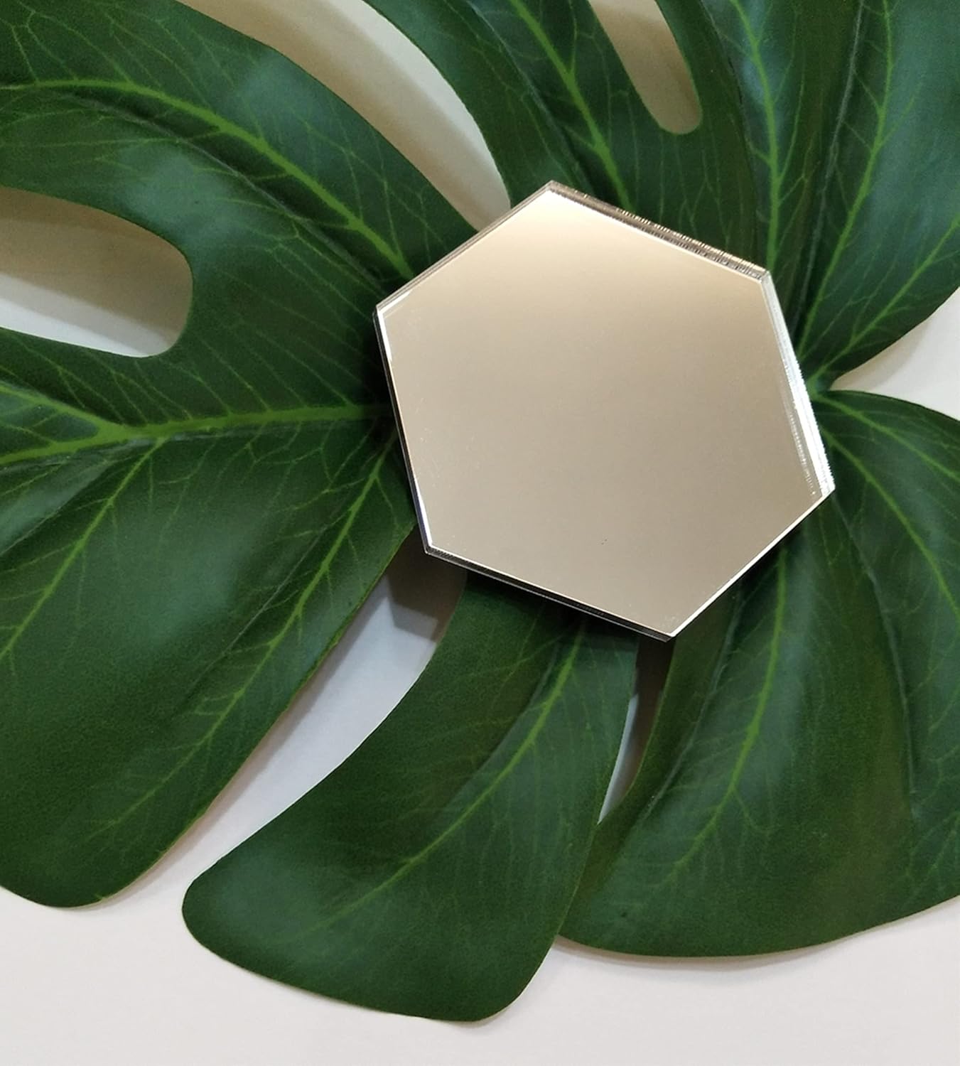 Set of 10 Acrylic Mirror Jewelry Coasters,Store Display for Jewelry, Hexagon,Mirrored Acrylic Hexagon Wedding Name Place Setting (Silver Mirror, 4'')