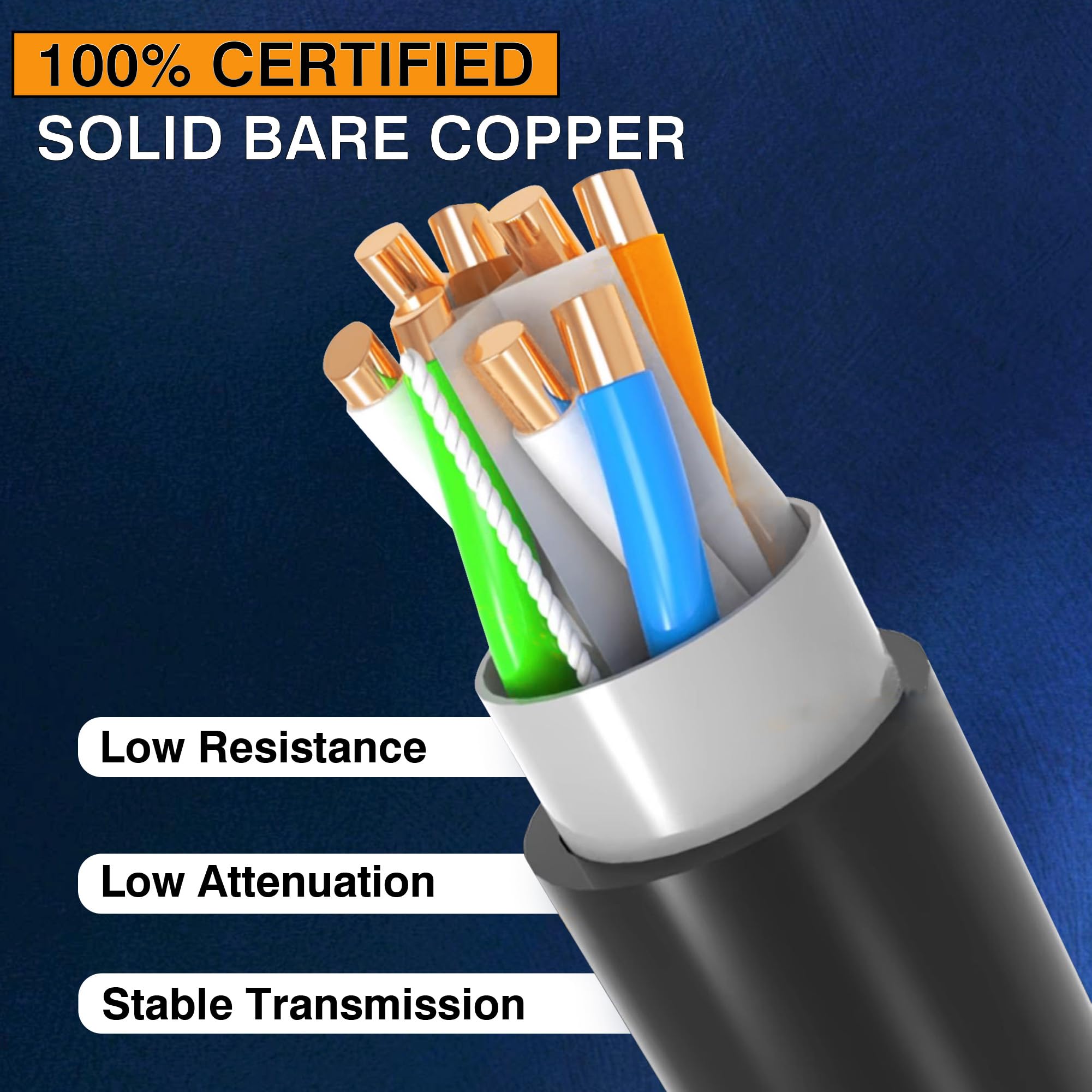 Cavo Ethernet da esterno Cat 6 a discarica diretta da 304,8 m, impermeabile, resistente ai raggi UV, rame nudo massiccio 23 AWG, 550 MHz, PoE++ (4PPoE), UTP non schermato, CMX, asse di rete