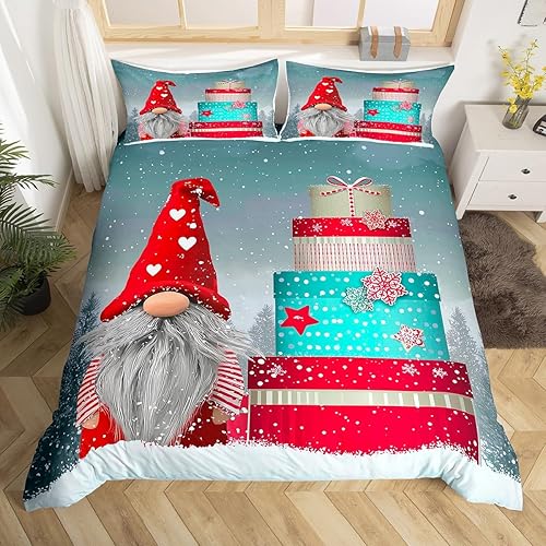 Miniatura 25 de Juego de funda de edredón de gnomos de Papá Noel escandinavos de Navidad, funda de edredón de Papá Noel para niños y niñas, funda de edredón de