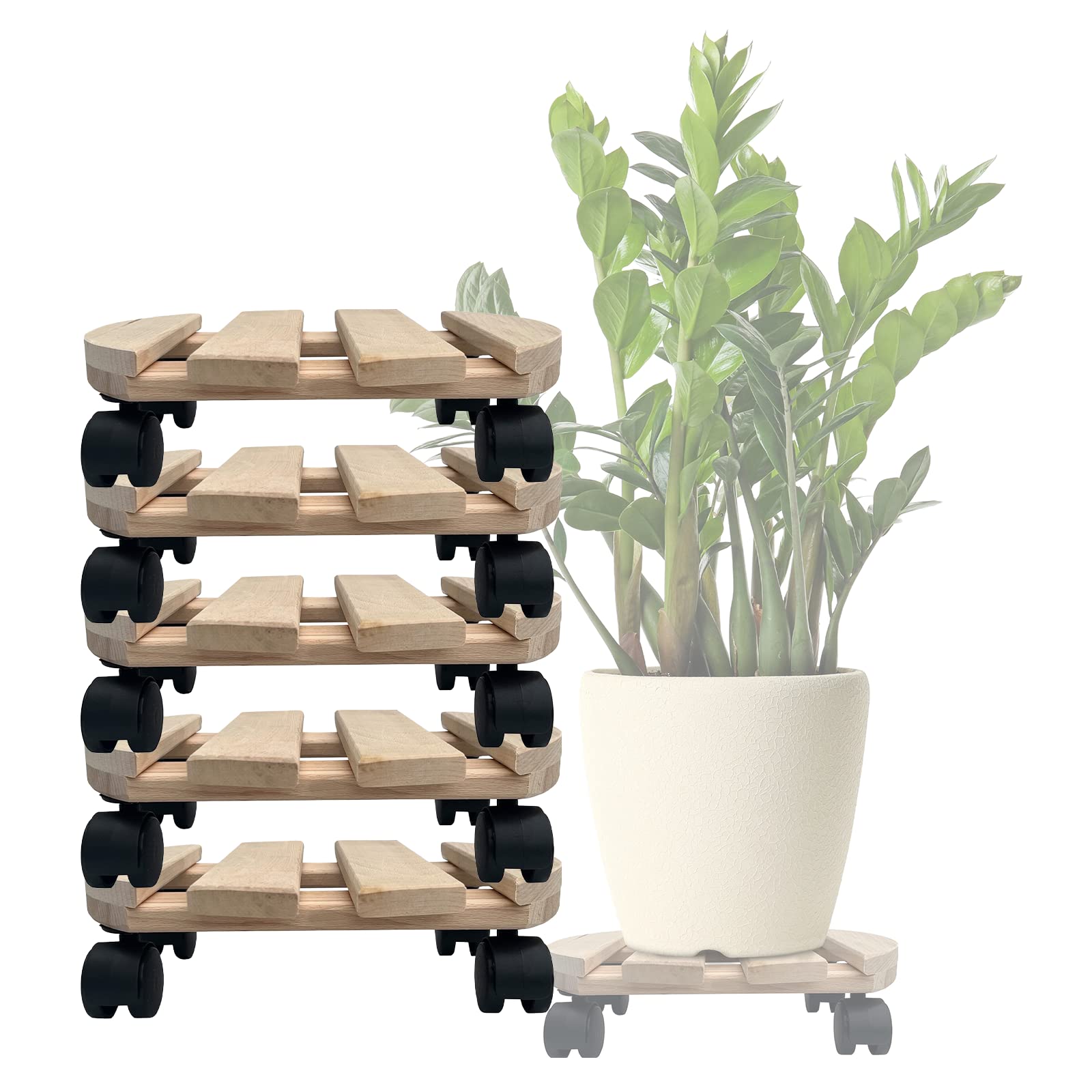 Chariot pour plantes en bois massif rond 30 cm jusqu'à 120 kg (5)