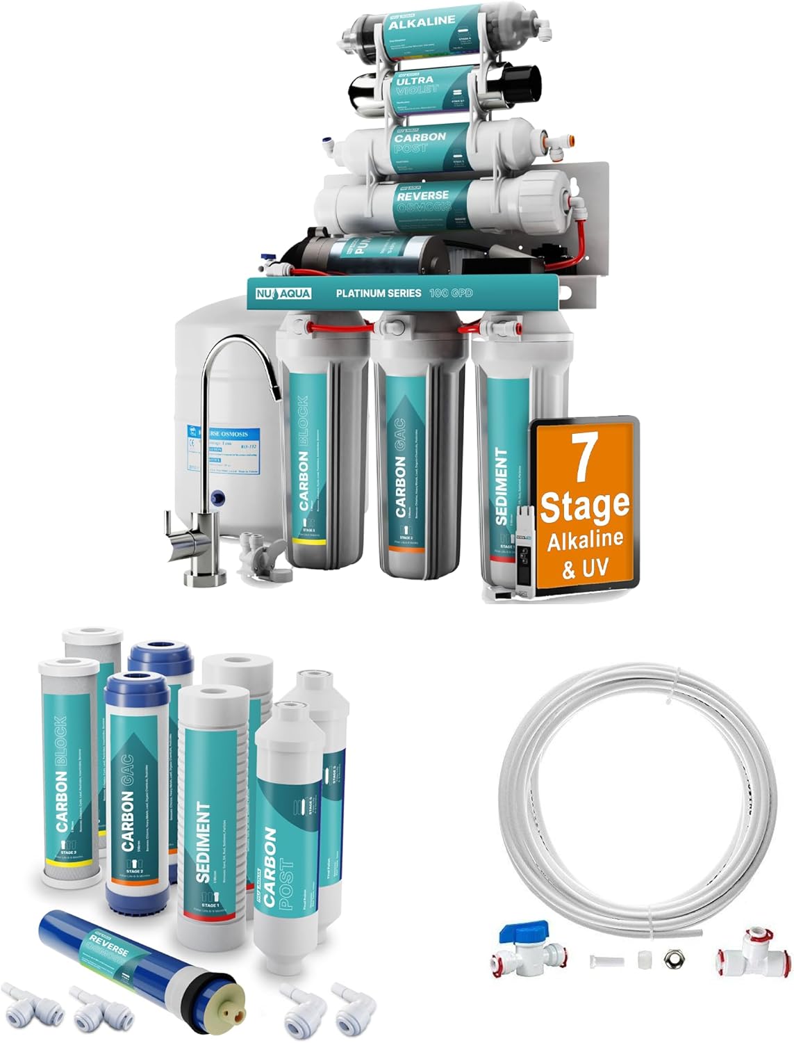 NU Aqua 7-Stage Reverse Osmosis System with filters and connection kit