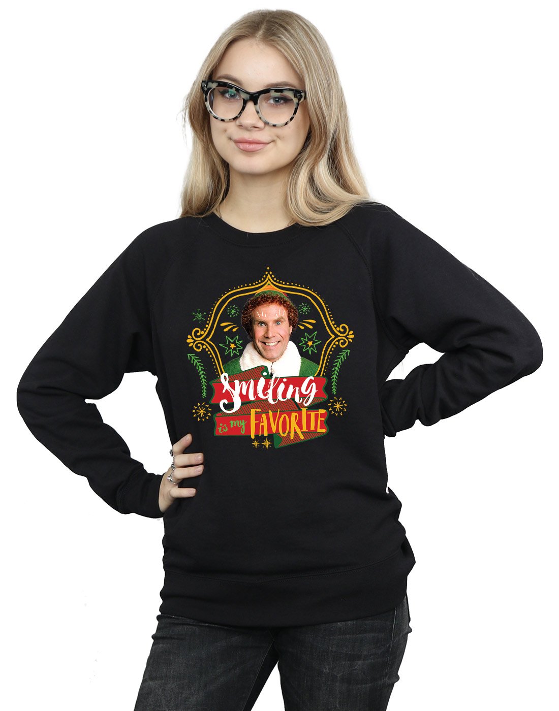 Elf Women's Buddy Smiling Sweatshirt Medium Black