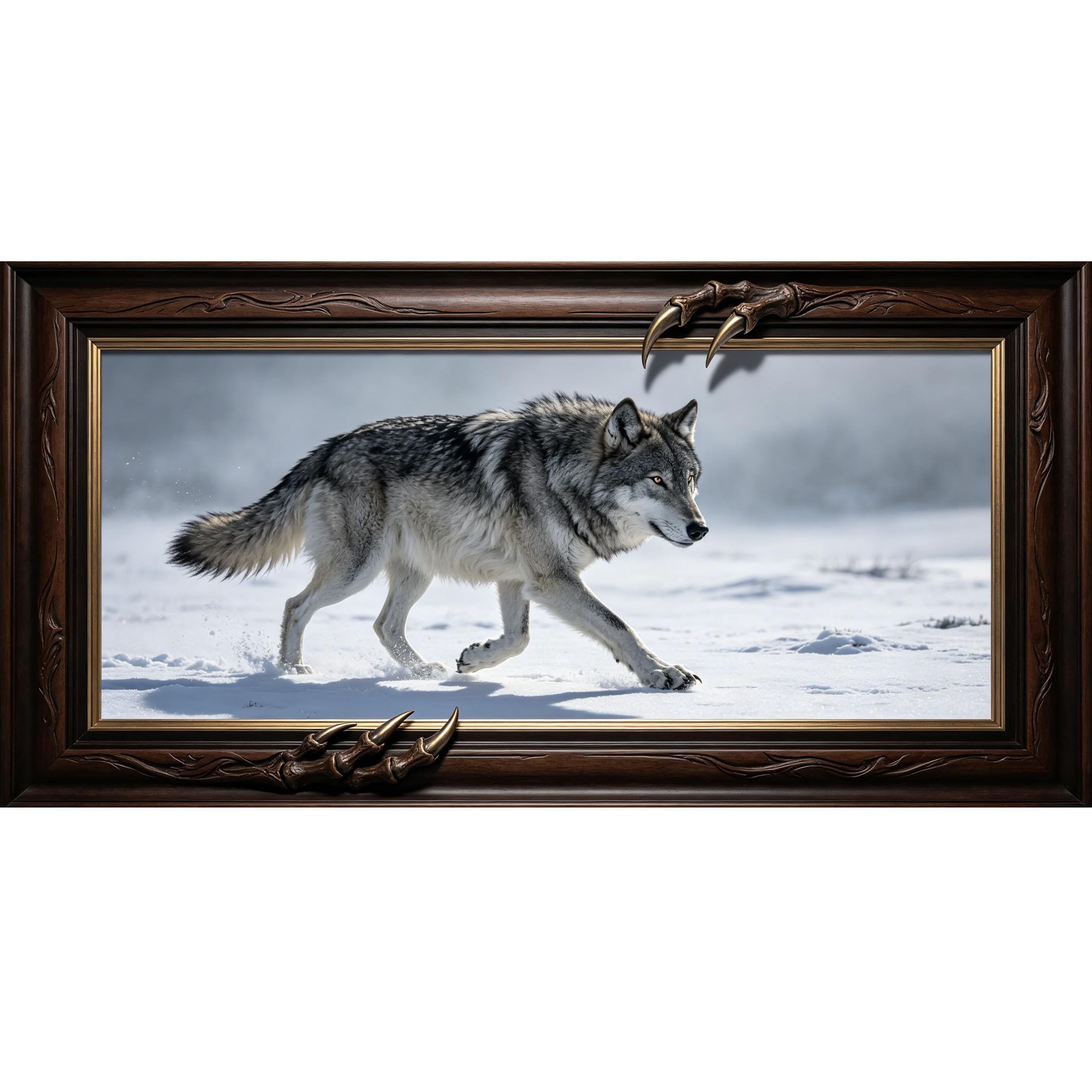 Agglomerix 3D Framed Wall Art Wolf Snow Landscape Trompe l'oeil Wild Animal Winter Nature Large Size SelfAdhesive Removable Wall Decor Prints Artwork for Living Room Bedroom Office