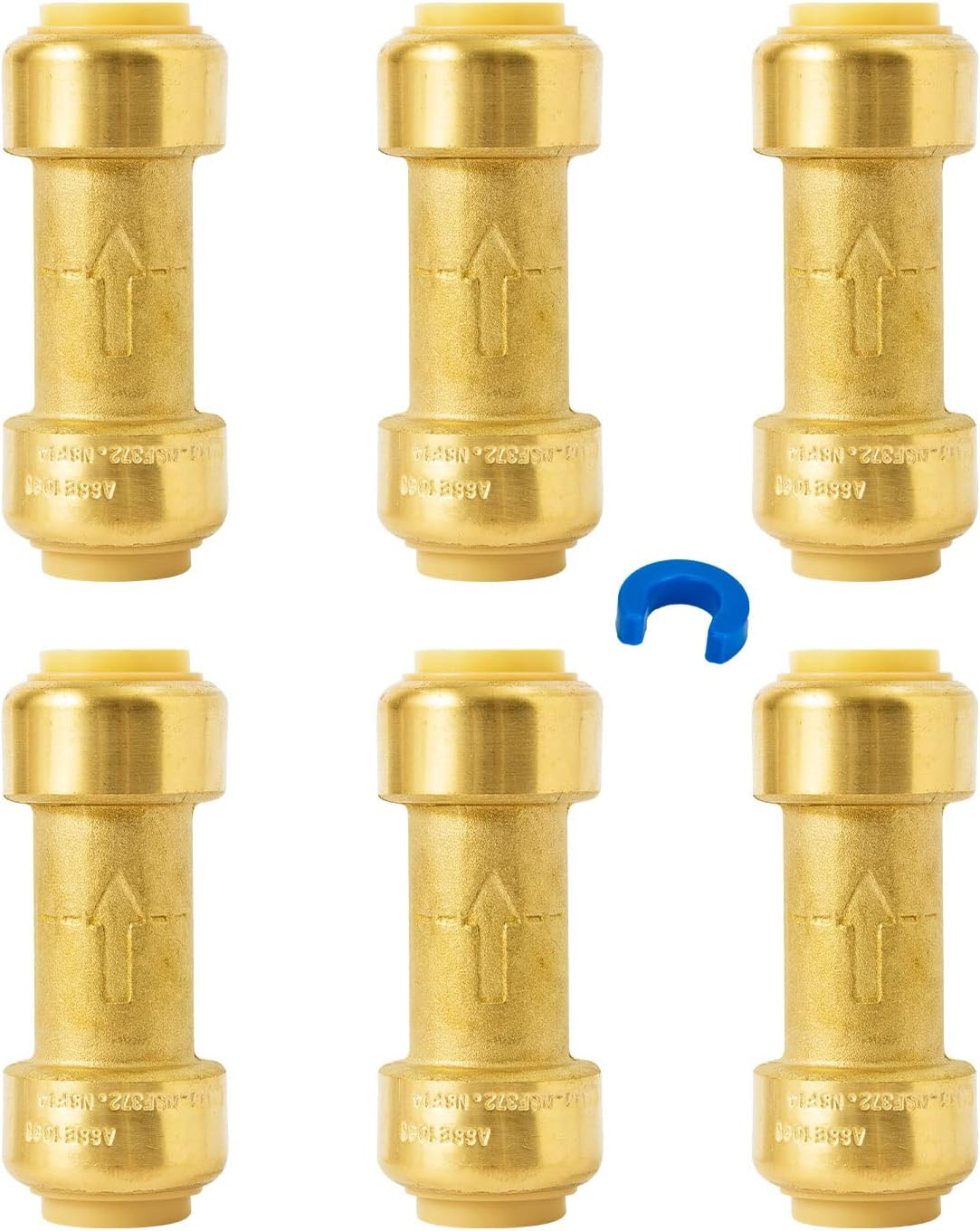 SUNGATOR 1/2 Inch Check Valve, No Lead Brass Push to Connect Plumbing Fittings to Connect PEX, Copper, CPVC, PE-RT, With A Disconnect Clip, Pack of 6