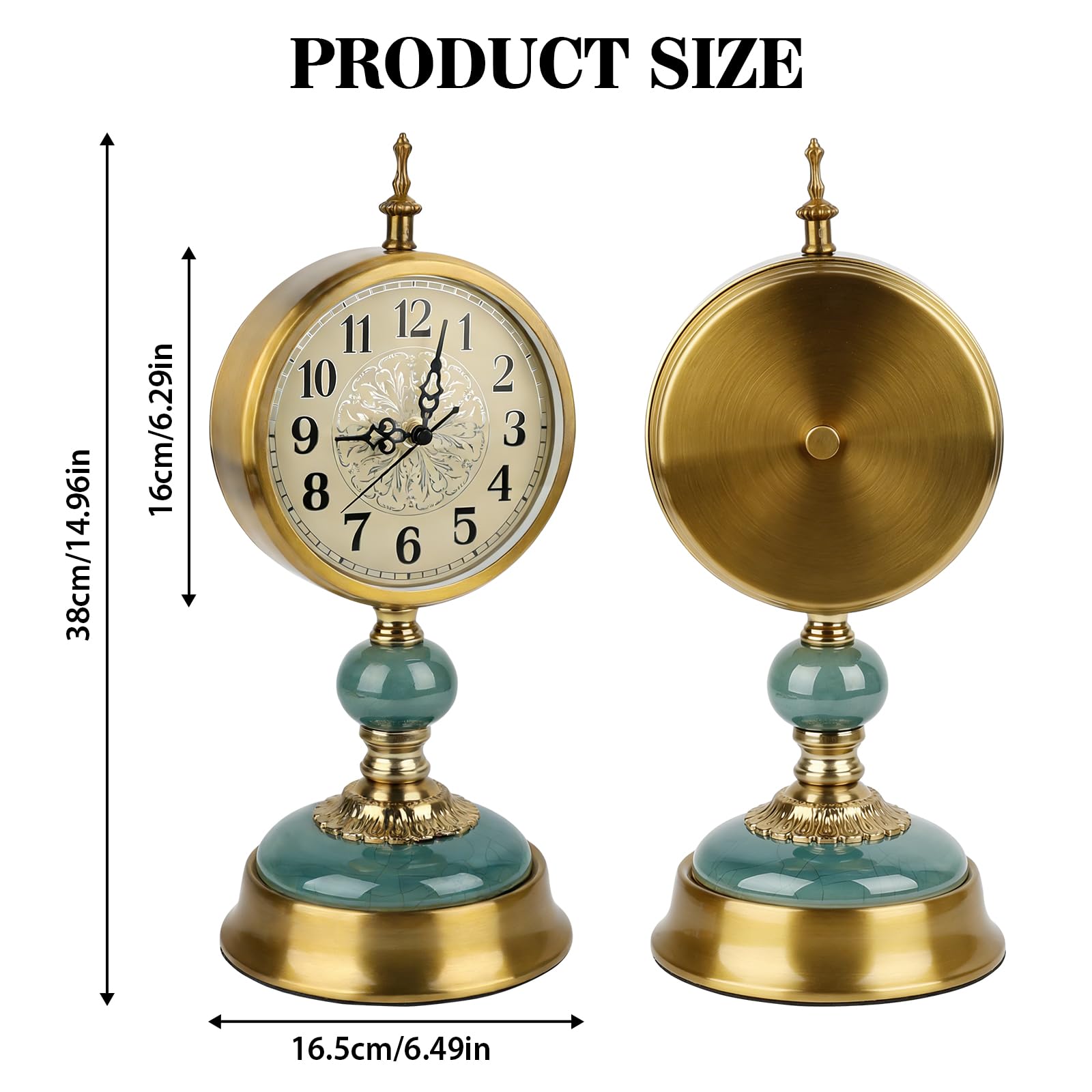 Vintage Tischuhr Gold, Antike Metall Schreibtischuhr Batteriebetrieben für Kaminsims, Wohnzimmer, Tischdekoration, Schlafzimmer, Wohnzimmer