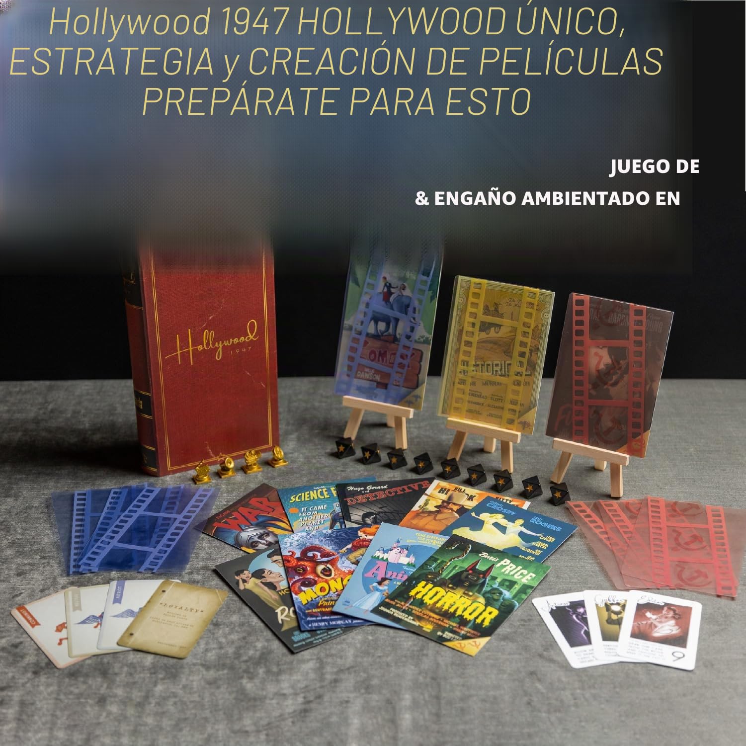 Hollywood 1947 - Juego de mesa para hacer películas para amigos y familiares, un juego de mesa de cartas, estrategia y engaño, para 1 a 9 jugadores, a partir de 14 años | A partir de 14 años, juego de deducción social, para amigos y familiares, incluye ca