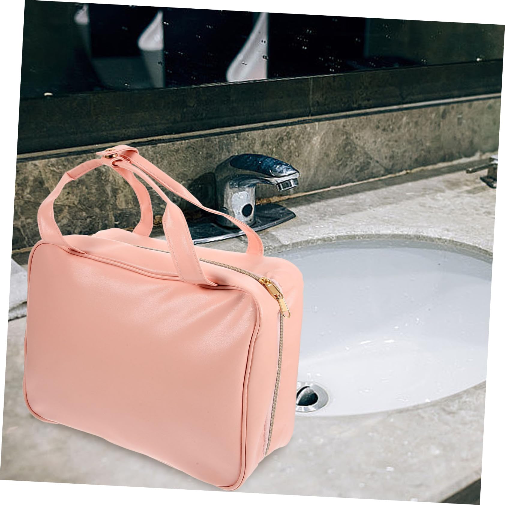 Trousse de PU Rose Suspendue Toilette de Voyage pour Femmes