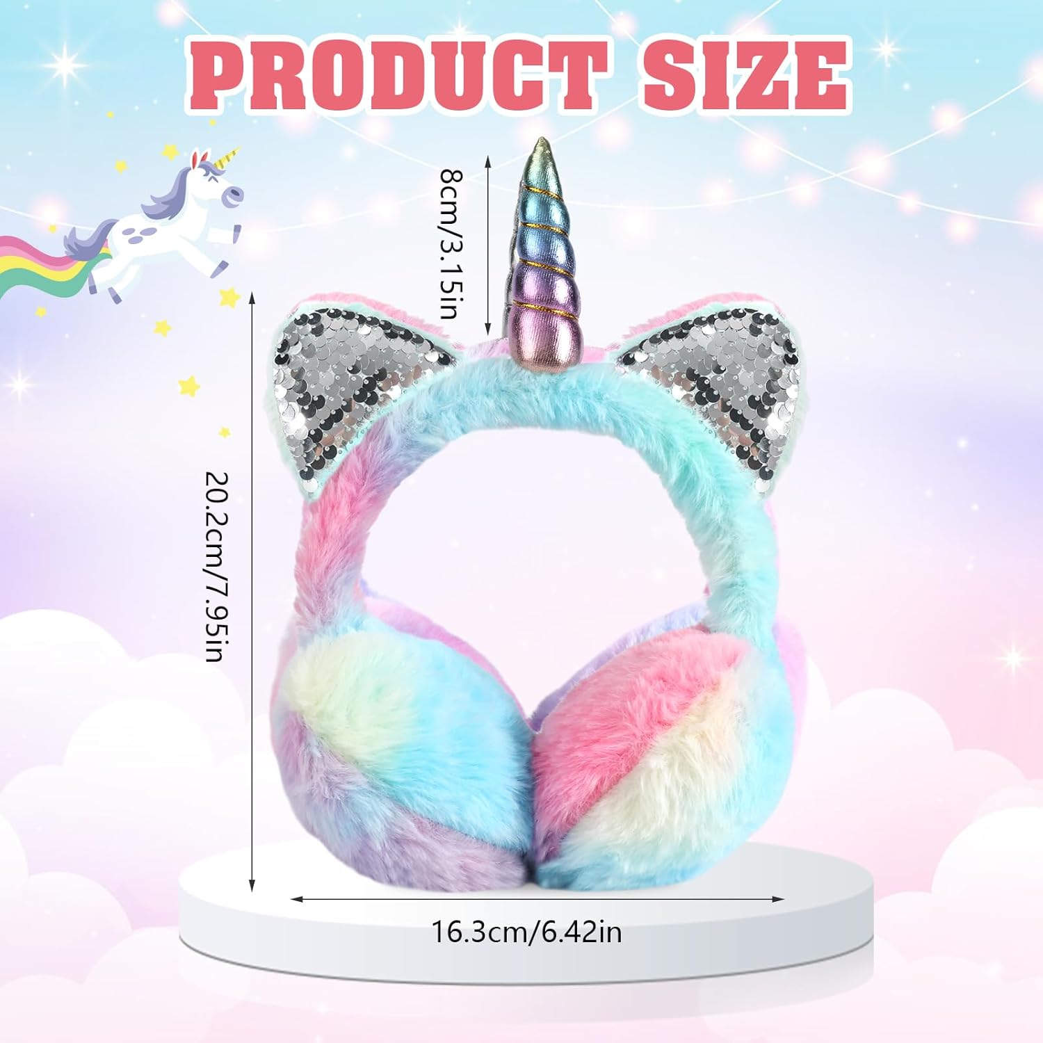 Ear Muffs for Kids Unicorn Earmuffs Winter Cute Ear Warmers Soft Plush Ear Covers for Cold Weather Women Kids Girls - Image 3