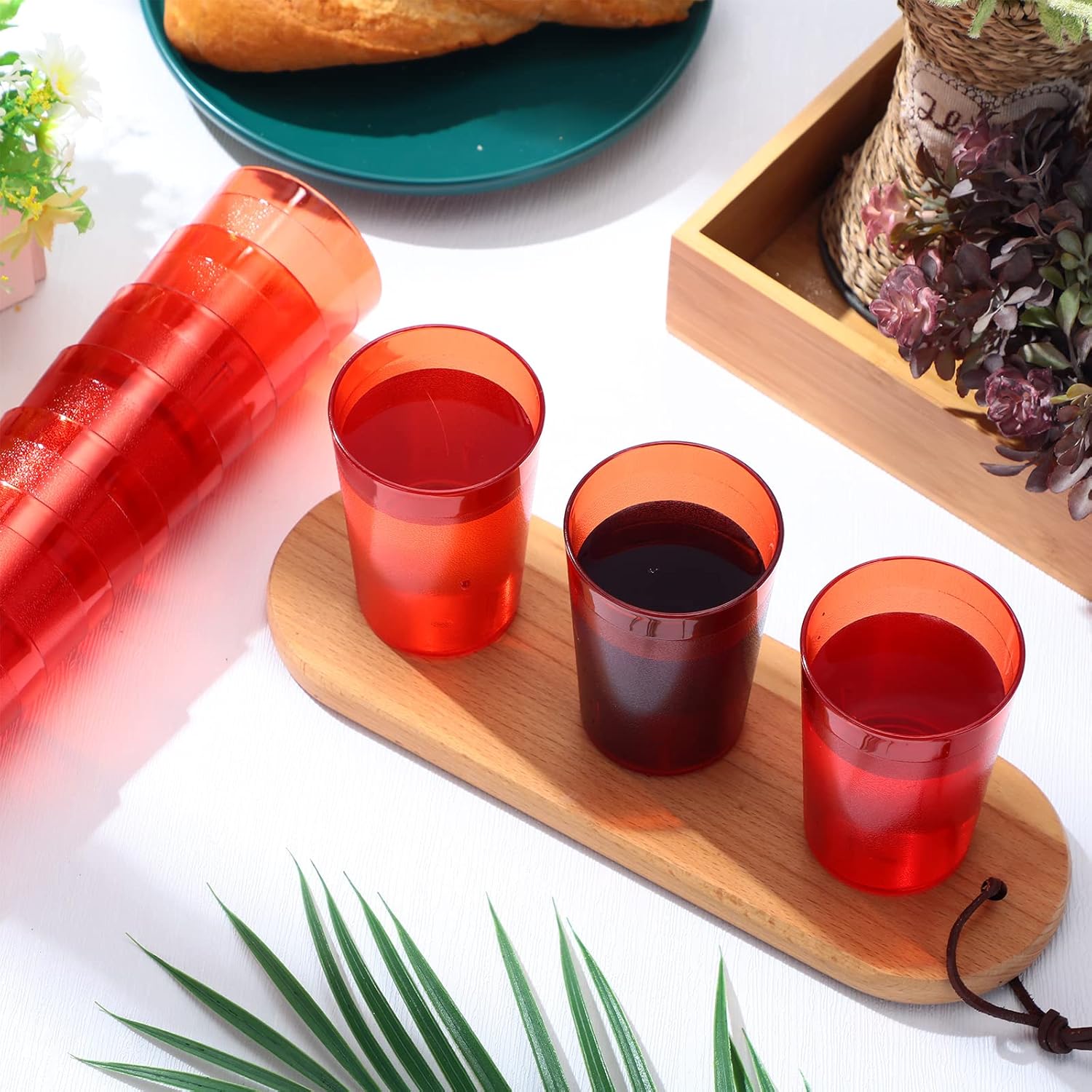 Meanplan 48 Pack Restaurant Grade 8oz Plastic Cup Break Resistant Drinking Glasses Are Reusable, Stackable and Shatterproof Drink Tumblers for Cafe Party and Catering Supplies (Red)