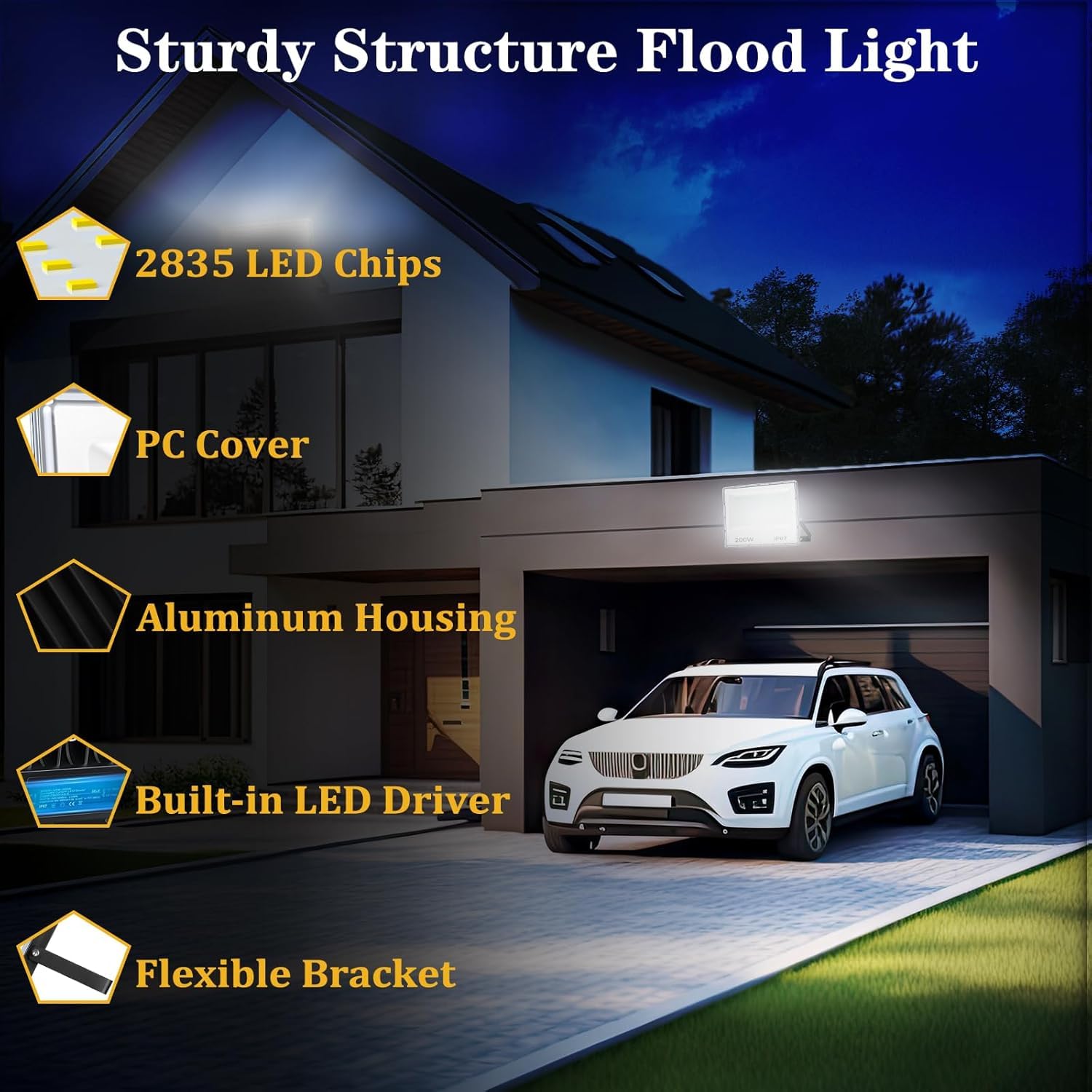 Faro LED 300W da Esterno Bianco Freddo, 2 Pezzi | Potente Faretto LED Esterno 6500K, IP67 Impermeabile Faretti LED, Fari LED per Garage, Cortile, Campo Sportivo, Parcheggio