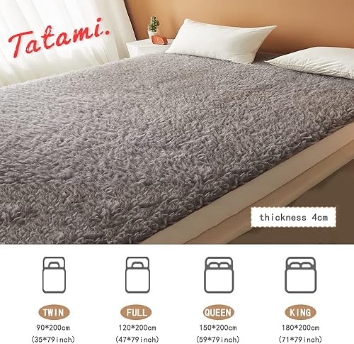 Miniatura 3 de Colchón futón japonés plegable para suelo tatami portátil para dormitorio tumbona de suelo sofá cama cojines de tatami gris 35 x 74 pulgadas