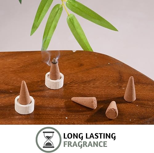 Miniatura 7 de Folkulture Conos de incienso perfumados, juego de 6 fragancias (120 conos) con soporte para conos de incienso, incienso de pachulí de amapola de