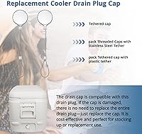 Vista 3 de Piezas de repuesto mejoradas para tapones de drenaje refrigerantes, compatibles con Igloo de 50 a 165 cuartos de galón, tapas roscadas con correa