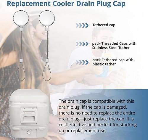 Miniatura 3 de Piezas de repuesto mejoradas para tapones de drenaje refrigerantes, compatibles con Igloo de 50 a 165 cuartos de galón, tapas roscadas con correa de
