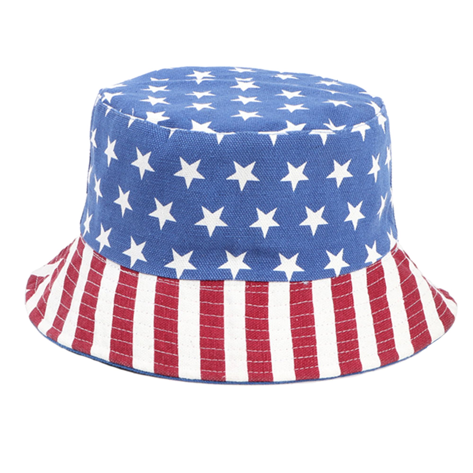USA Flag Bucket Hat American Reversible Fisherman Hat Doulbe-Side Beach Travel Sun Hat Outdoor Cap for Adults Men Women