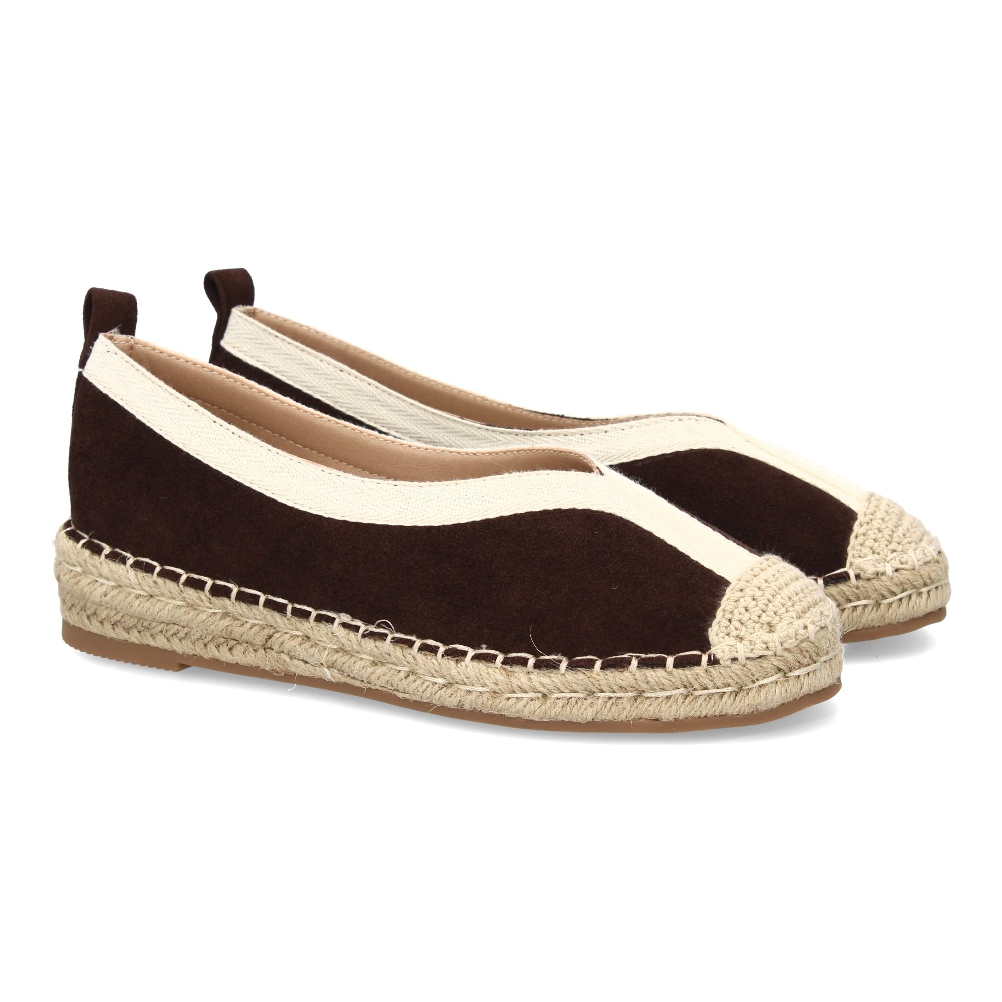 shoes&blues.es Alpargata Plana de Estilo Tradicional para Mujer, Punta Cerrada, sin Cierre. Suela Acolchada y Cuna Comoda, Ribete y la Suela de Yute, Ideal Primavera Verano.