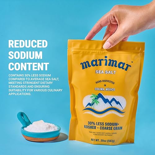 Miniatura 6 de Marimar Sal marina, naturalmente baja en sodio, grano grueso, Kosher, 20 onzas (paquete de 2)