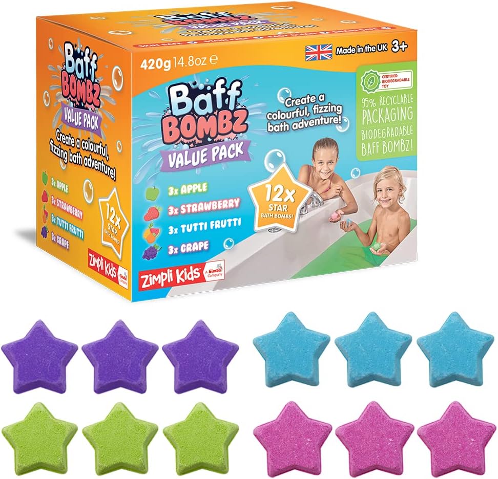 12 x Star Bath Bombs from Zimpli Kids, Bubble Bath Fizzers for Children