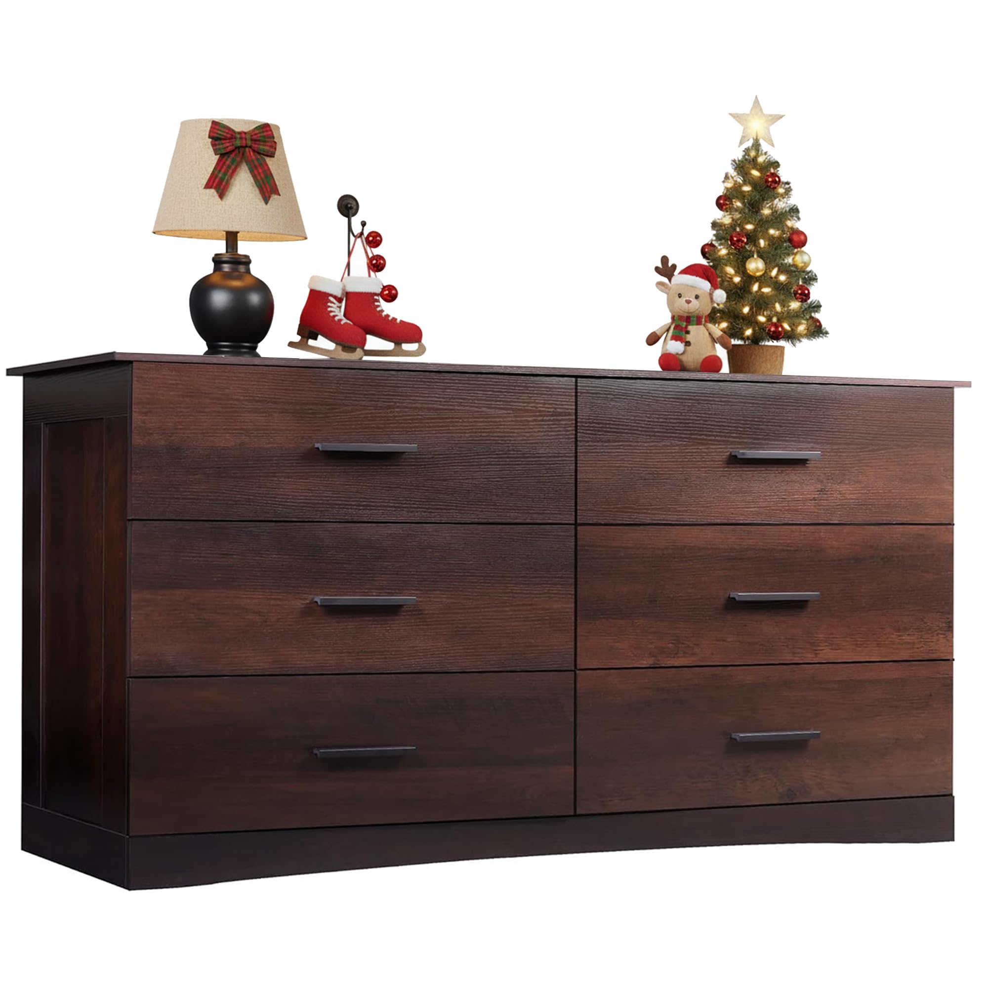 WLIVE Wooden Dresser for Bedroom, Wide Chest of Drawers with 6 Drawers, Large Brown Storage Tower Unit, Modern Minimalist Closet Store Organizer for Living Room, Hallway